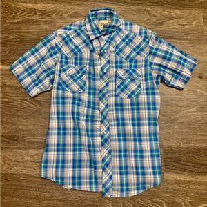 Wrangler Blue Plaid Western Snap Shirt Short Sleeve Men’s M